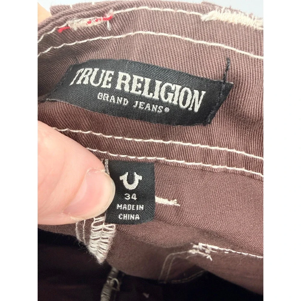 True Religion Bobby Baggy Cargo Pant Mens 34 Brown NWT Contrast Stitch 700248